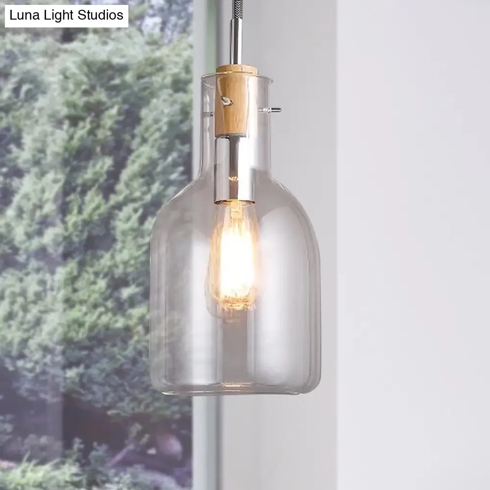 Modern Clear Glass Pendant Light in Polished Chrome - Ellipsoidal/Cone/Bottle Shape - 1 Light Hanging Ceiling Lamp