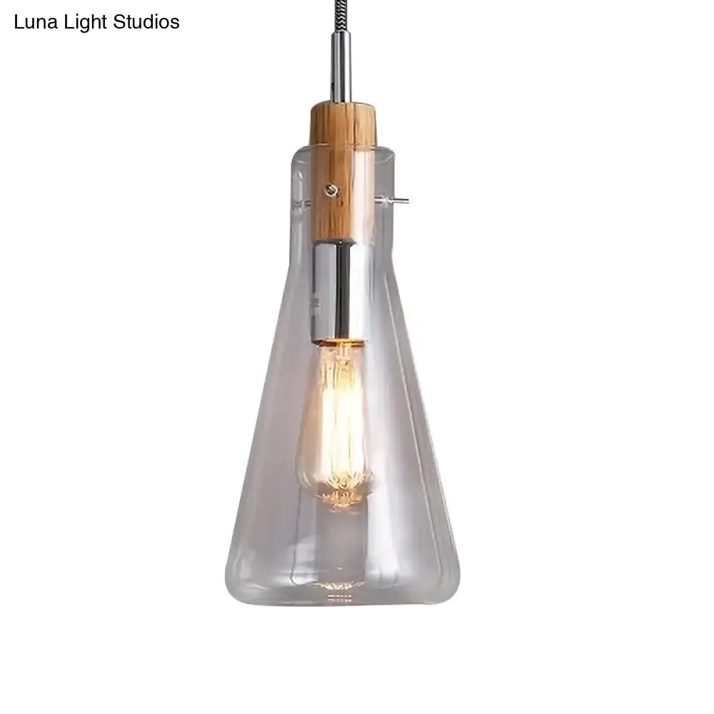 Modern Clear Glass Pendant Light in Polished Chrome - Ellipsoidal/Cone/Bottle Shape - 1 Light Hanging Ceiling Lamp