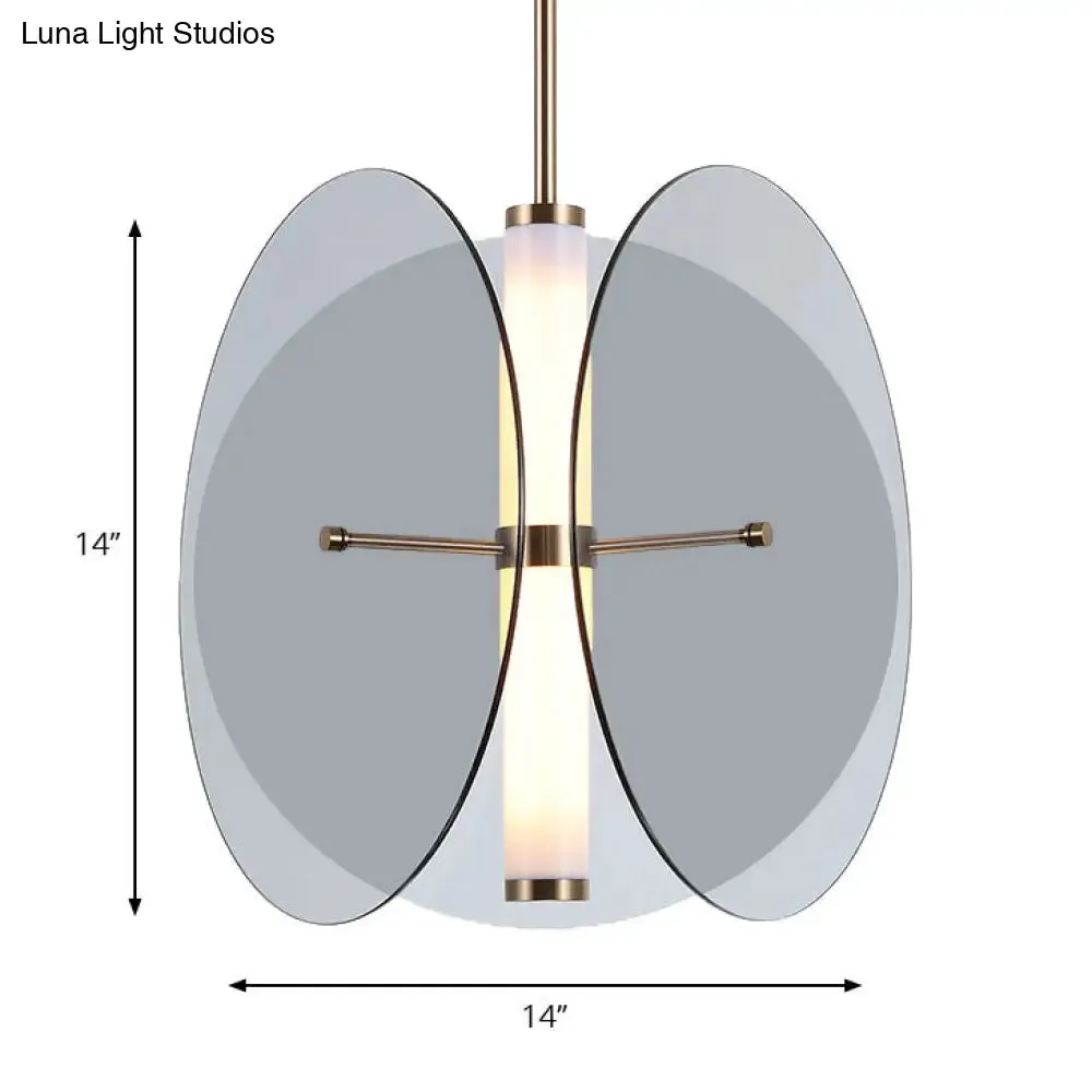 Modernist Amber/Smoke Glass Pendant Light with LED, 1-Light, 3 Disks, Hanging Ceiling Lamp