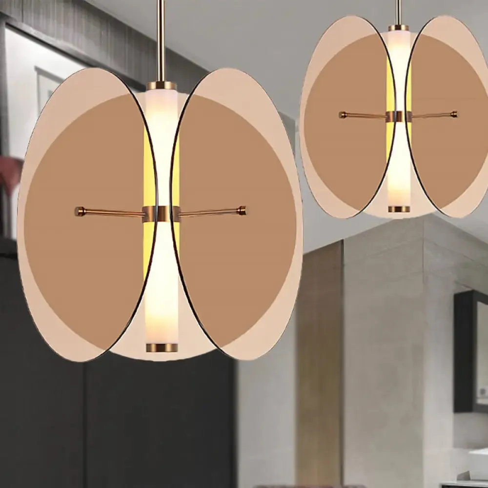 Modernist Amber/Smoke Glass Pendant Light with LED, 1-Light, 3 Disks, Hanging Ceiling Lamp