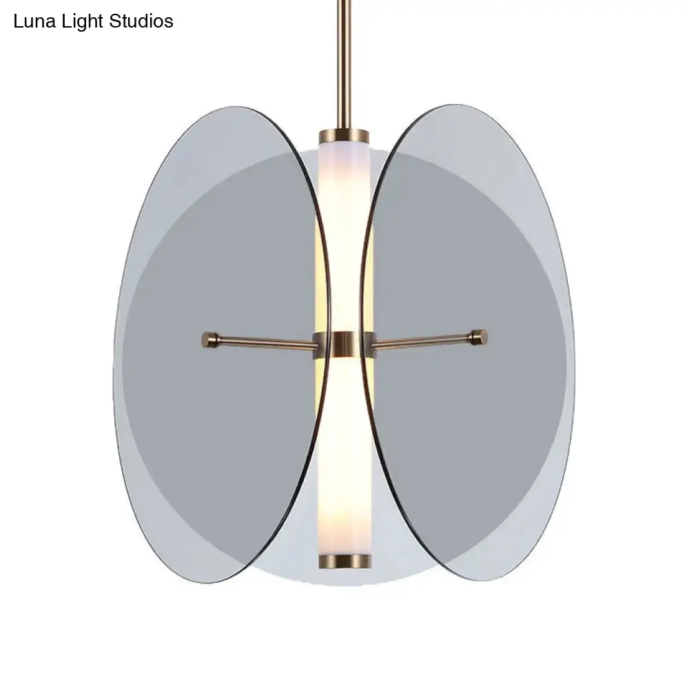 Modernist Amber/Smoke Glass Pendant Light with LED, 1-Light, 3 Disks, Hanging Ceiling Lamp