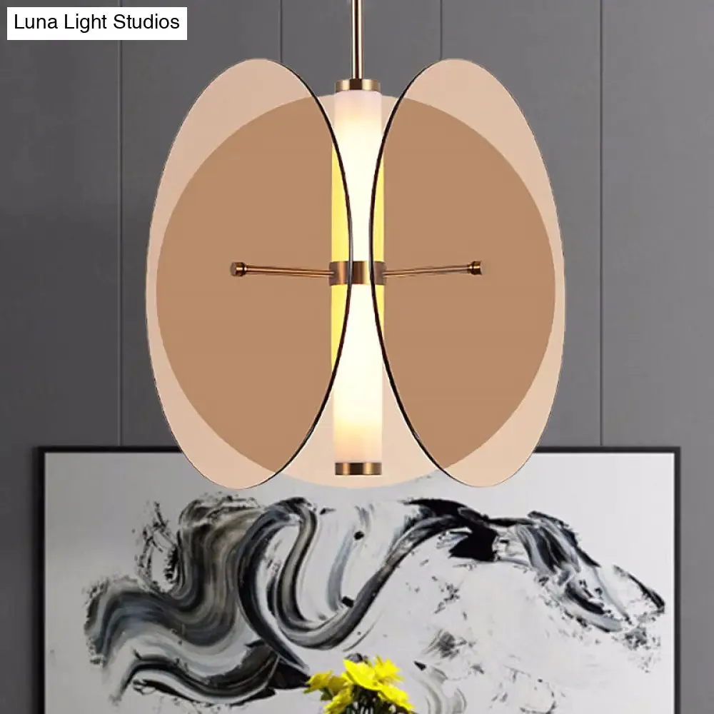 Modernist Amber/Smoke Glass Pendant Light with LED, 1-Light, 3 Disks, Hanging Ceiling Lamp