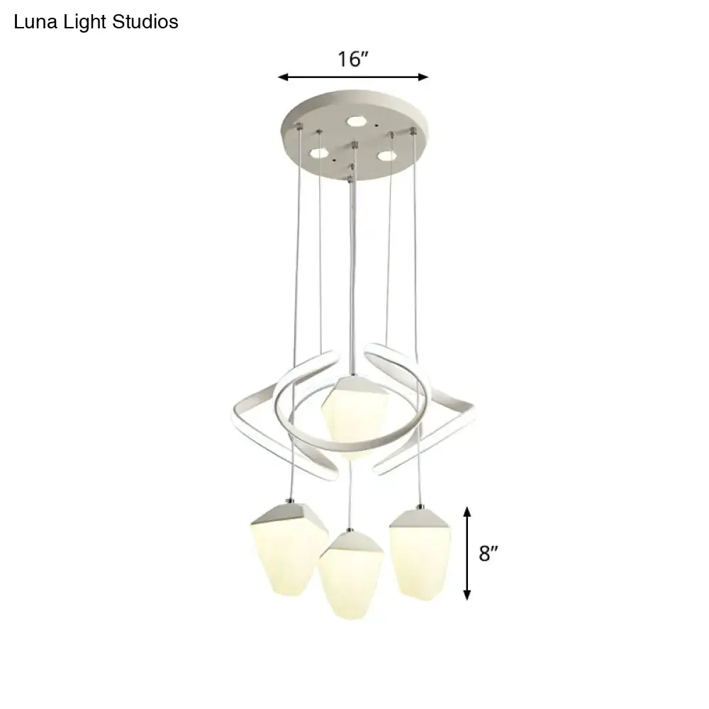 Modernist Geometric Acrylic Cluster Pendant - 4-Light White LED Ceiling Suspension Lamp