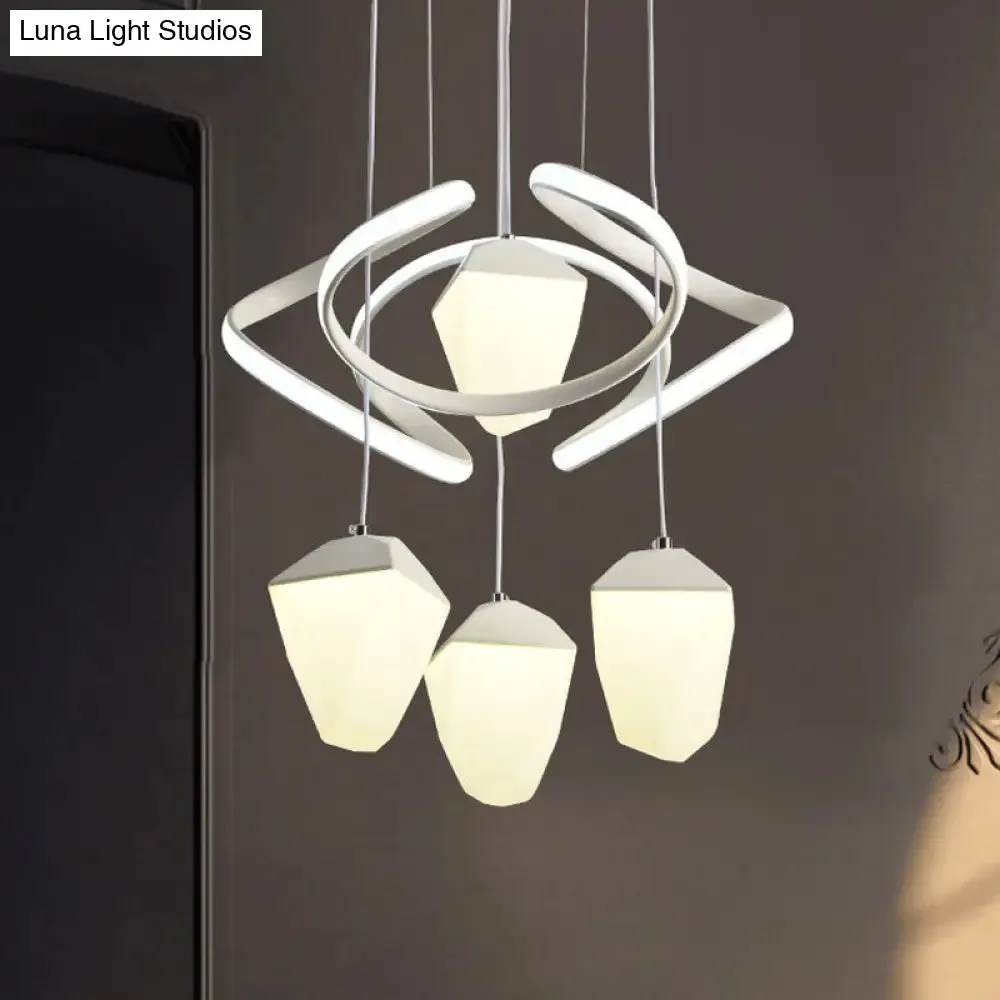 Modernist Geometric Acrylic Cluster Pendant - 4-Light White LED Ceiling Suspension Lamp