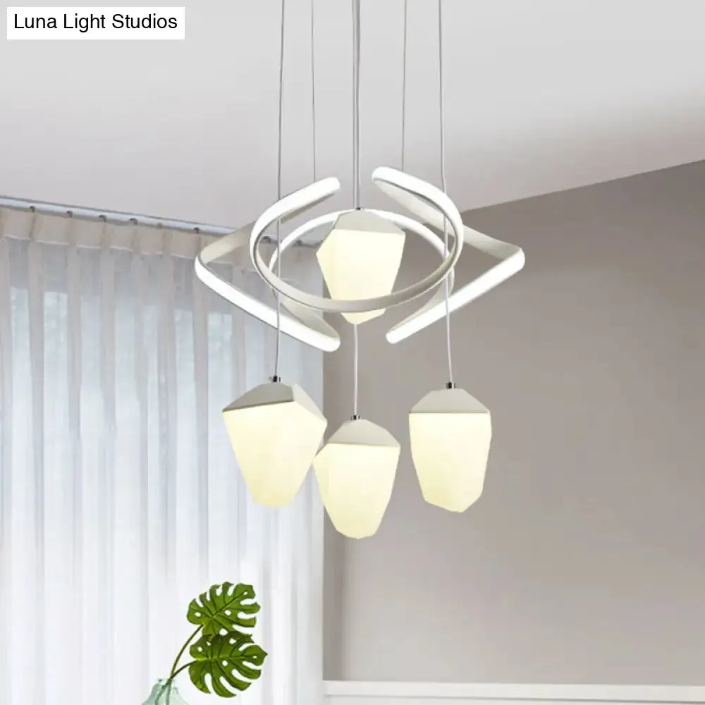 Modernist Geometric Acrylic Cluster Pendant - 4-Light White LED Ceiling Suspension Lamp