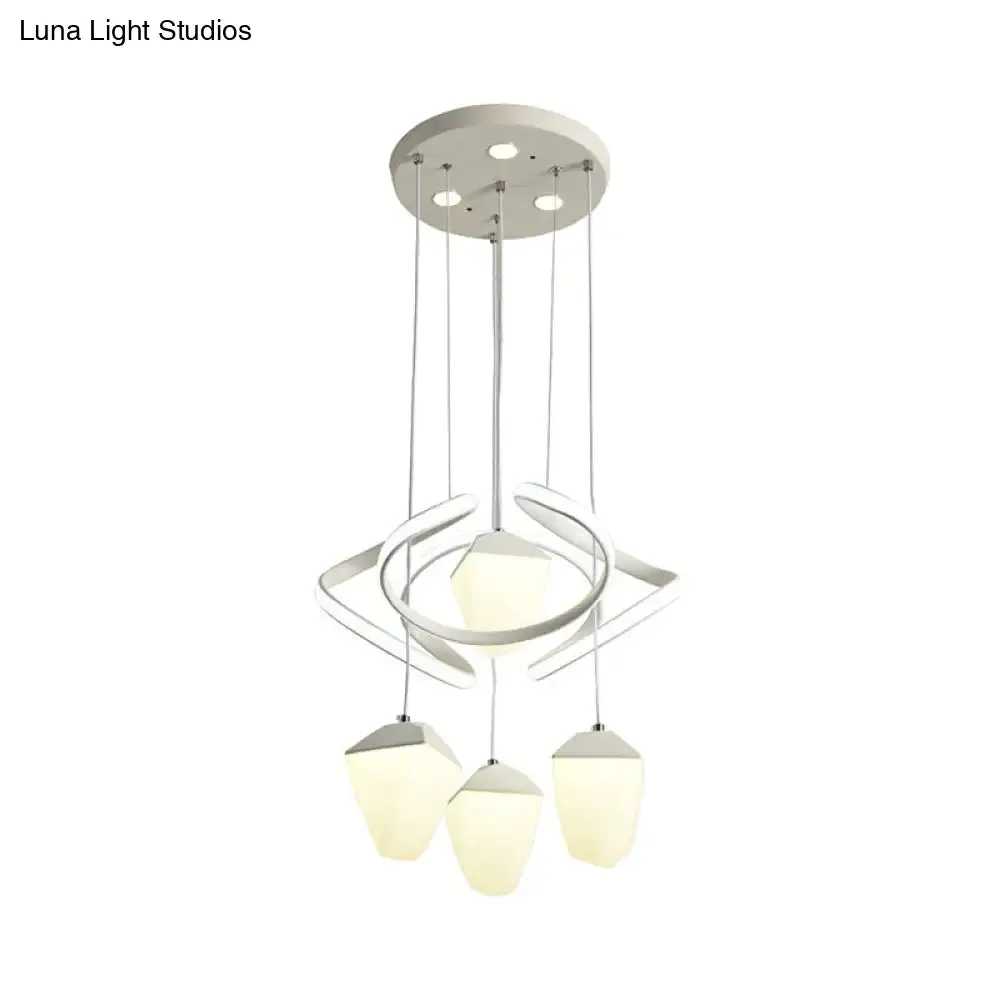 Modernist Geometric Acrylic Cluster Pendant - 4-Light White LED Ceiling Suspension Lamp