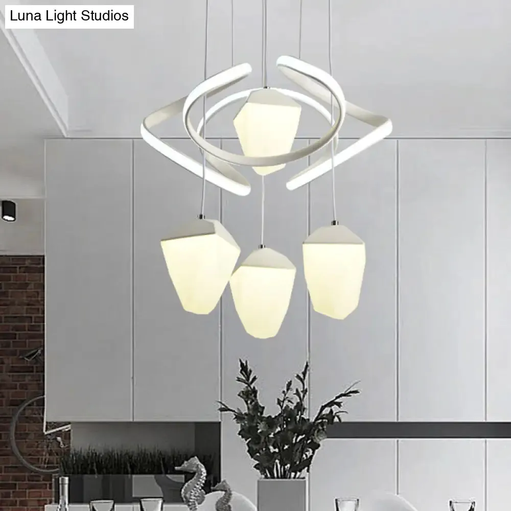 Modernist Geometric Acrylic Cluster Pendant - 4-Light White LED Ceiling Suspension Lamp