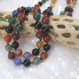 Multi-colored Agate Double Strand Classic Beaded Necklace