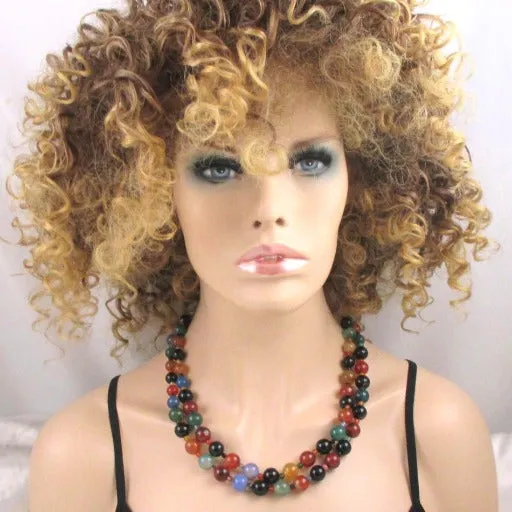 Multi-colored Agate Double Strand Classic Beaded Necklace