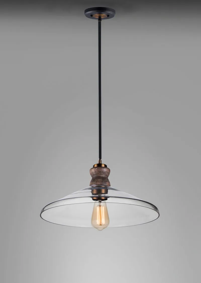 Nelson 16" Single Light Pendant in Weathered Oak and Antique Brass