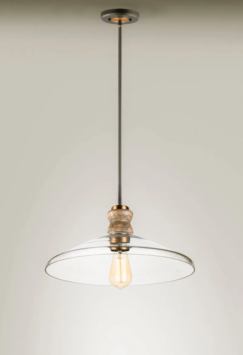 Nelson 16" Single Light Pendant in Weathered Oak and Antique Brass