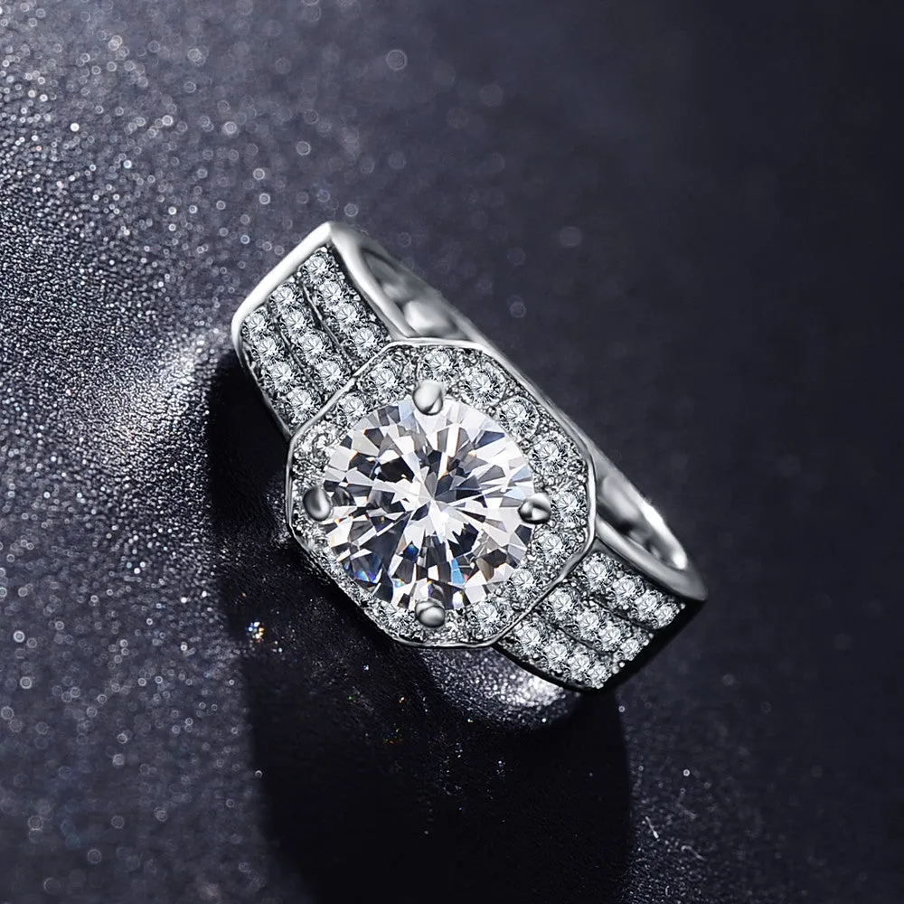 New Trendy Ring Silver Plated Square Shape Micro Pave AAA Cubic Zircon Brand Ring For Wedding Fine Jewelry