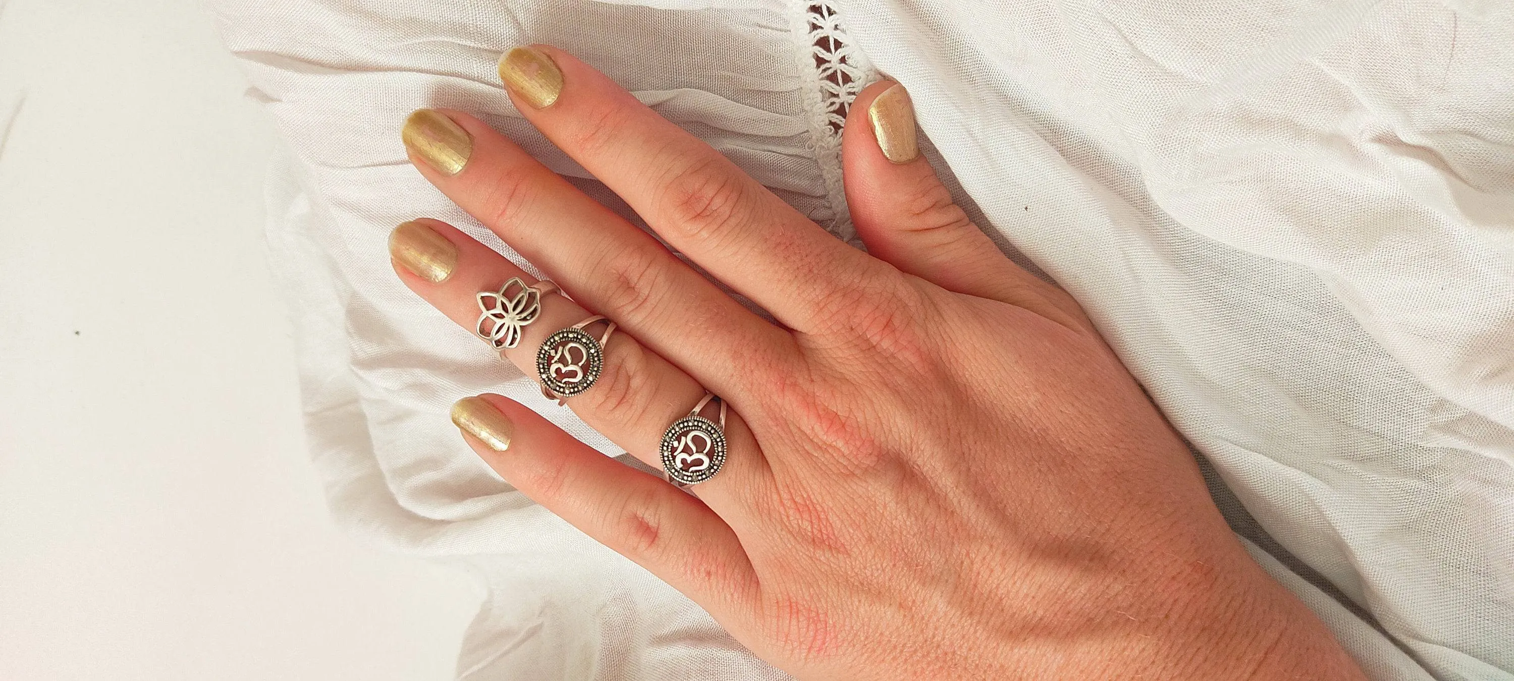 Om and Lotus Flower Rings