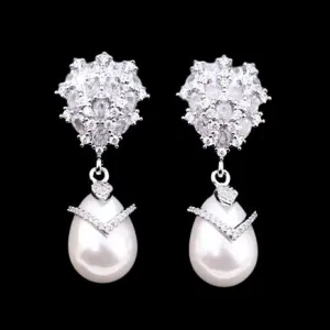 Oressa - Pearl and Cubic Zirconia Bridal Earrings - Available in Silver and Gold