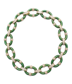 Oval Link Necklace, Green Enamel