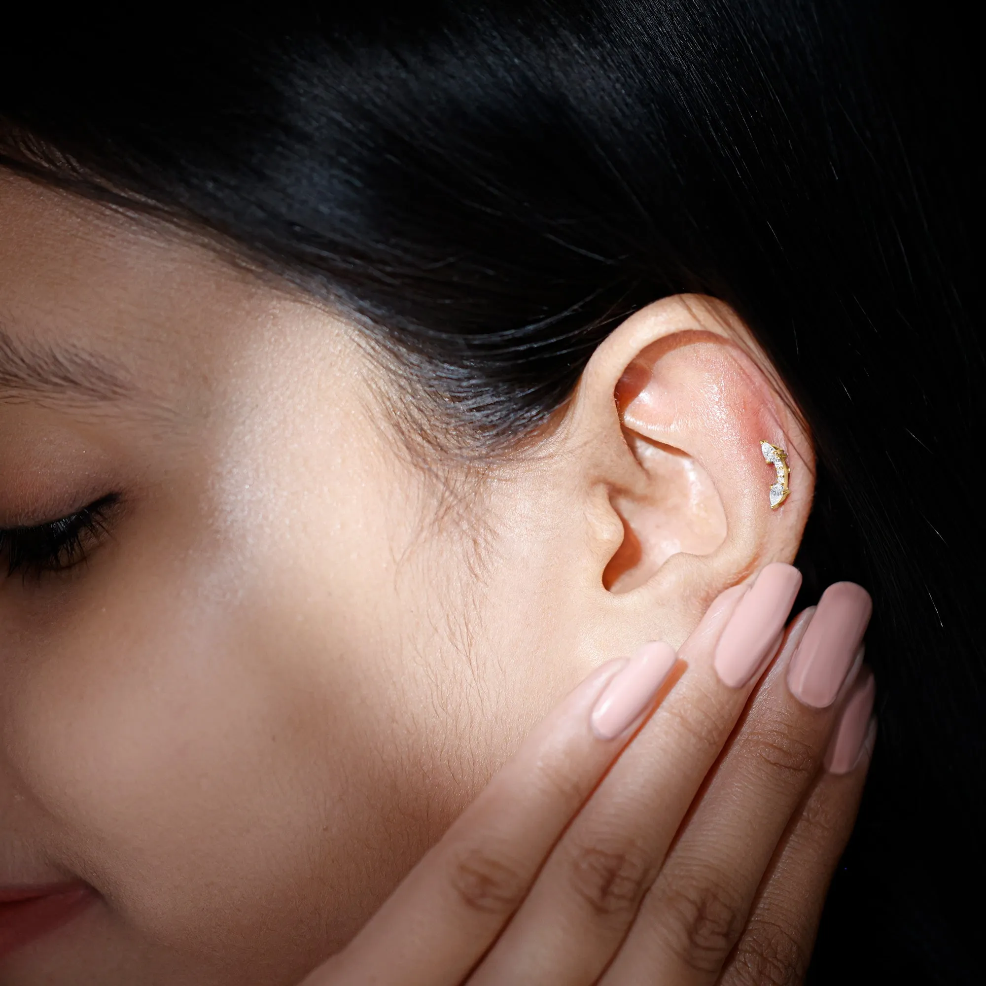 Pear Shape Diamond Curved Helix Earring