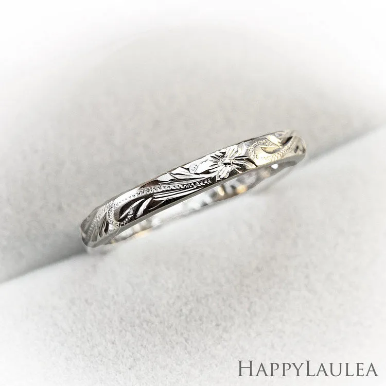 Platinum Hawaiian Jewelry Ring  Hand Engraved 'Old English Design - 3mm, Dome Shape, Standard Fitment