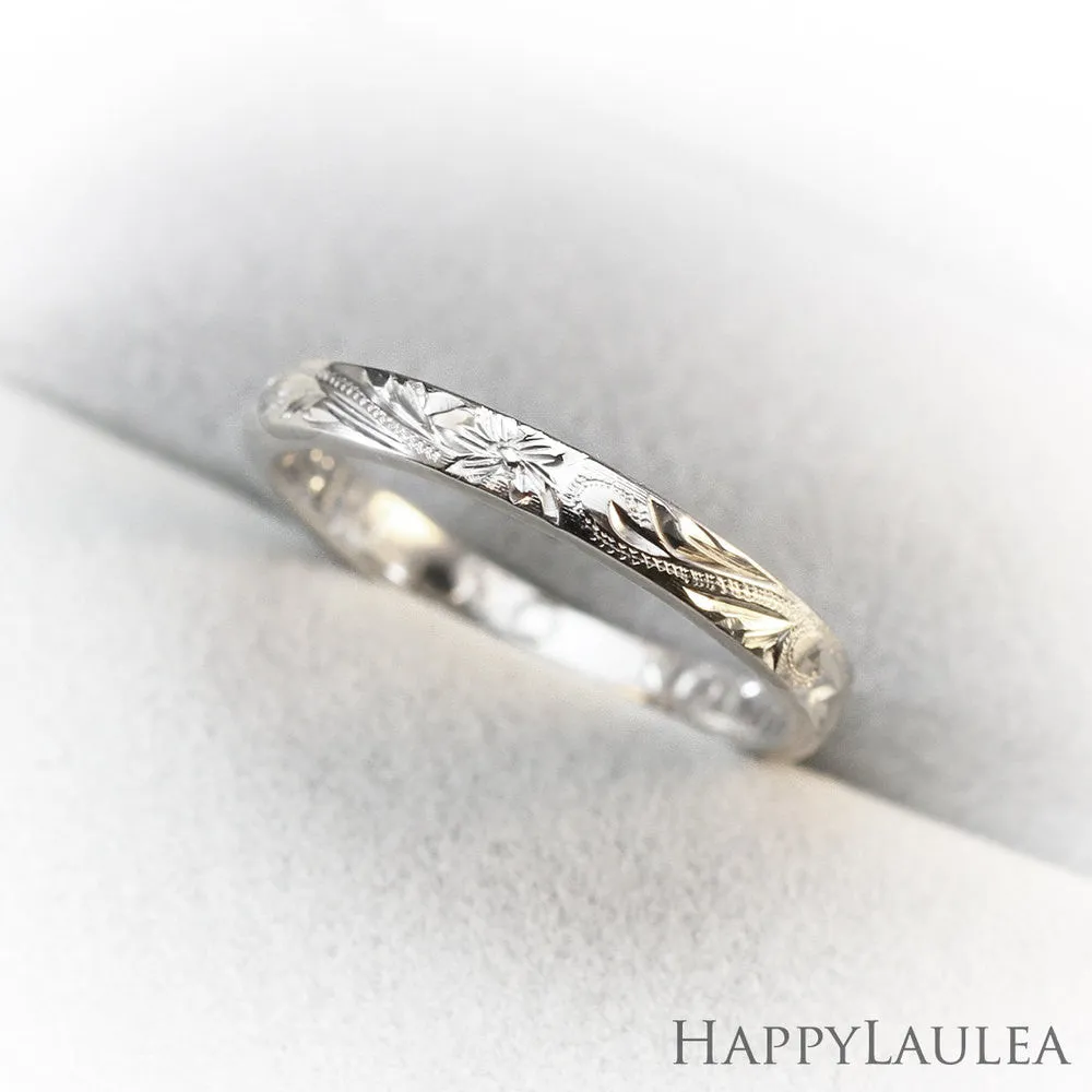 Platinum Hawaiian Jewelry Ring  Hand Engraved 'Old English Design - 3mm, Dome Shape, Standard Fitment