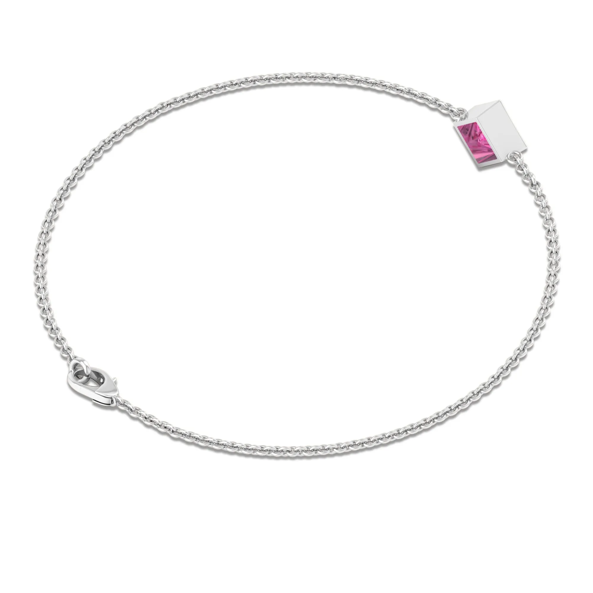 Princess Cut Pink Sapphire Solitaire Chain Bracelet