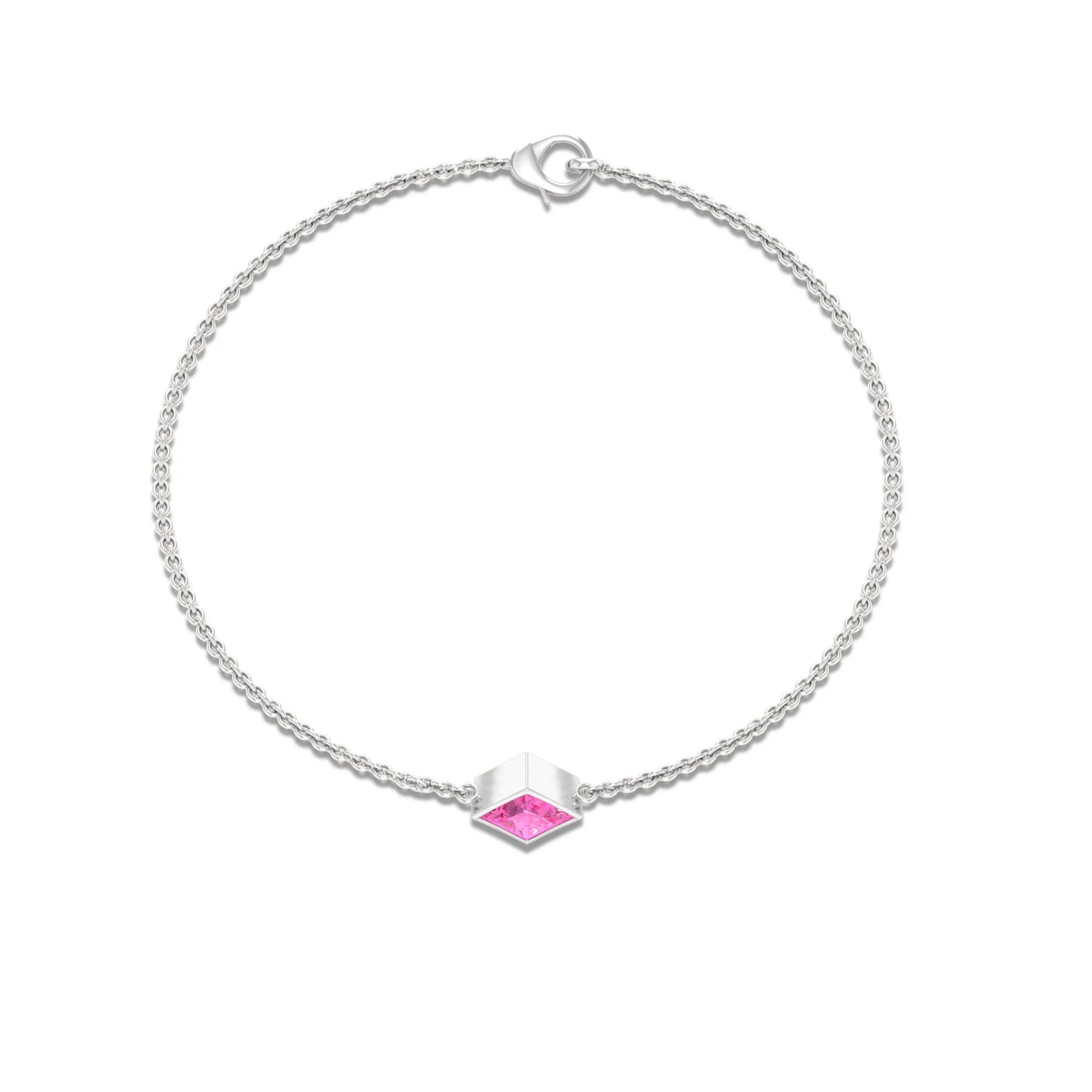 Princess Cut Pink Sapphire Solitaire Chain Bracelet