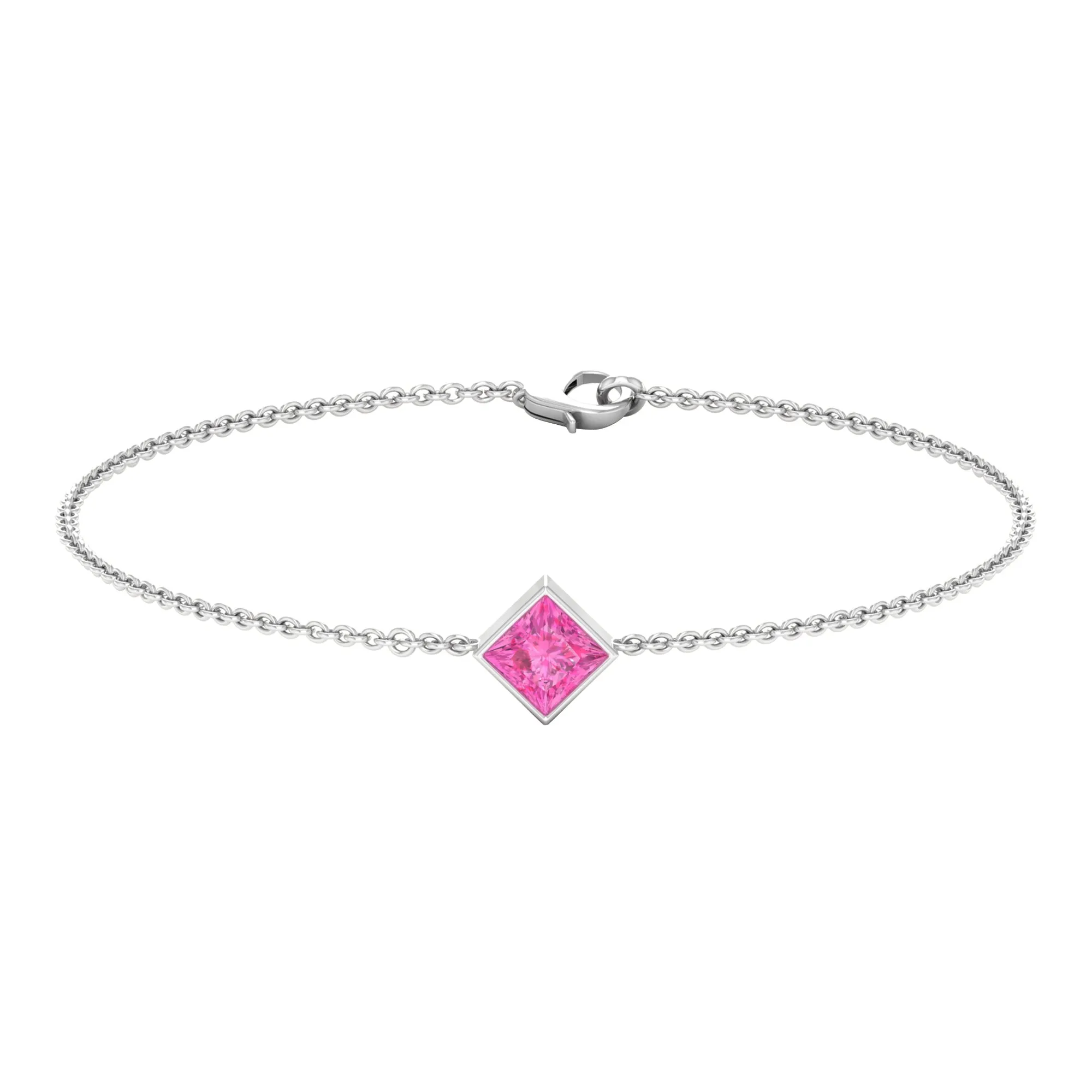 Princess Cut Pink Sapphire Solitaire Chain Bracelet