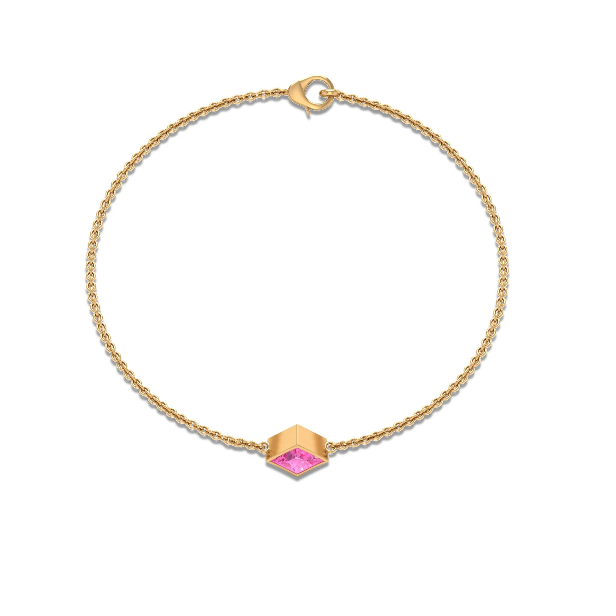 Princess Cut Pink Sapphire Solitaire Chain Bracelet