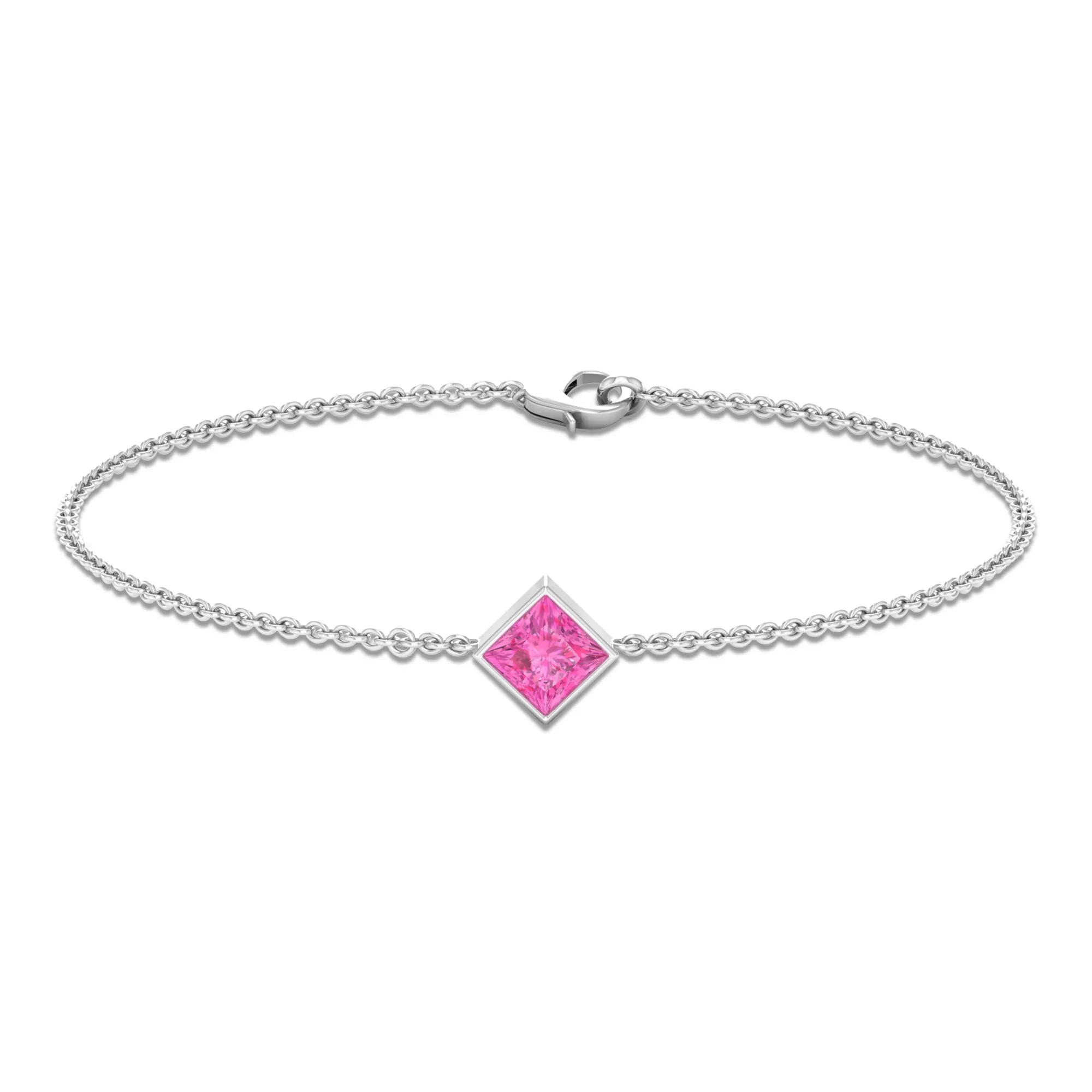 Princess Cut Pink Sapphire Solitaire Chain Bracelet