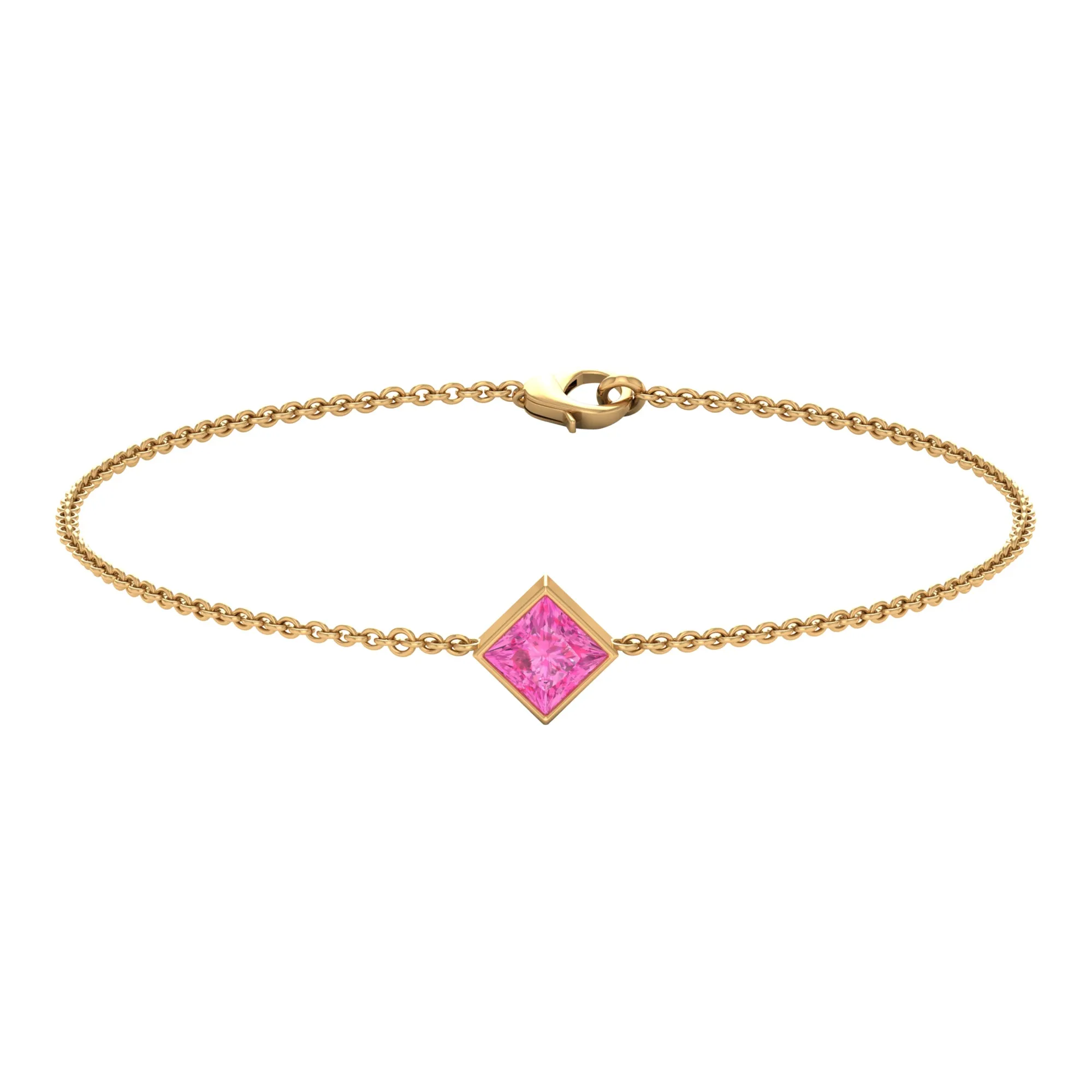 Princess Cut Pink Sapphire Solitaire Chain Bracelet