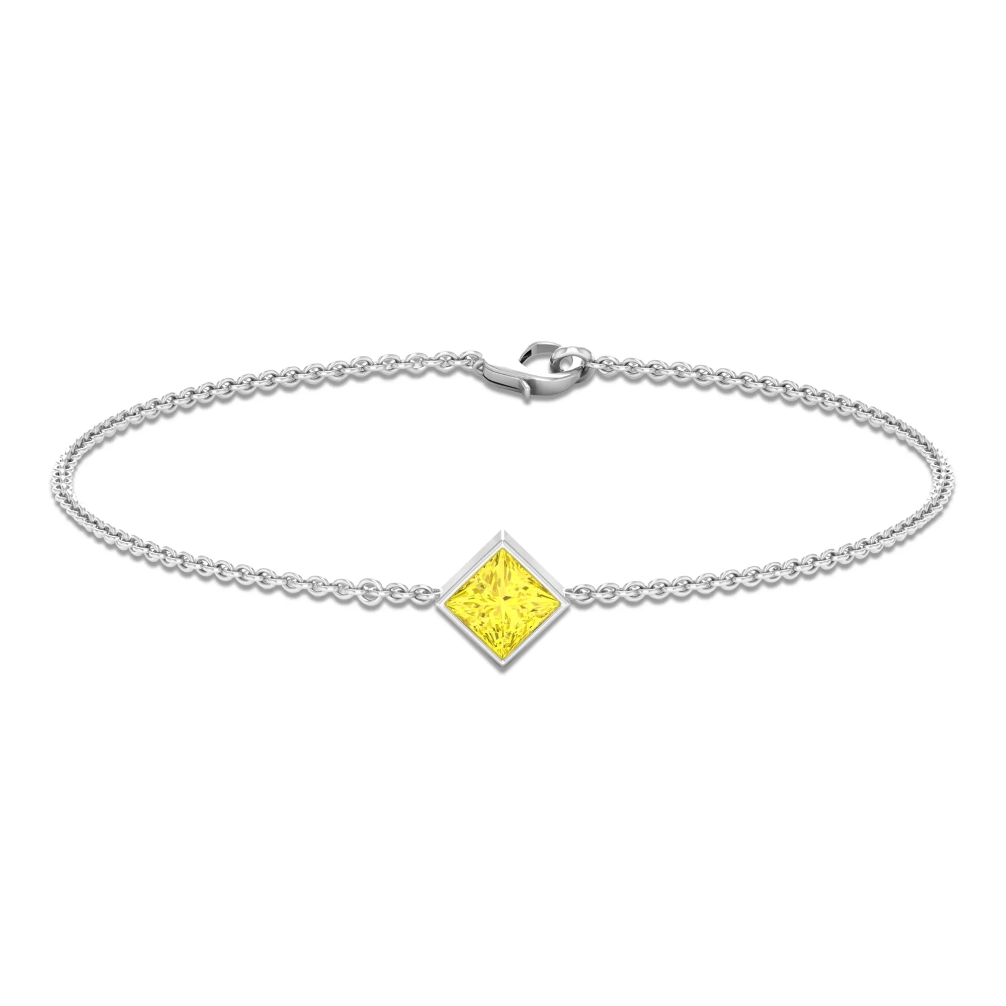 Princess Cut Yellow Sapphire Solitaire Chain Bracelet