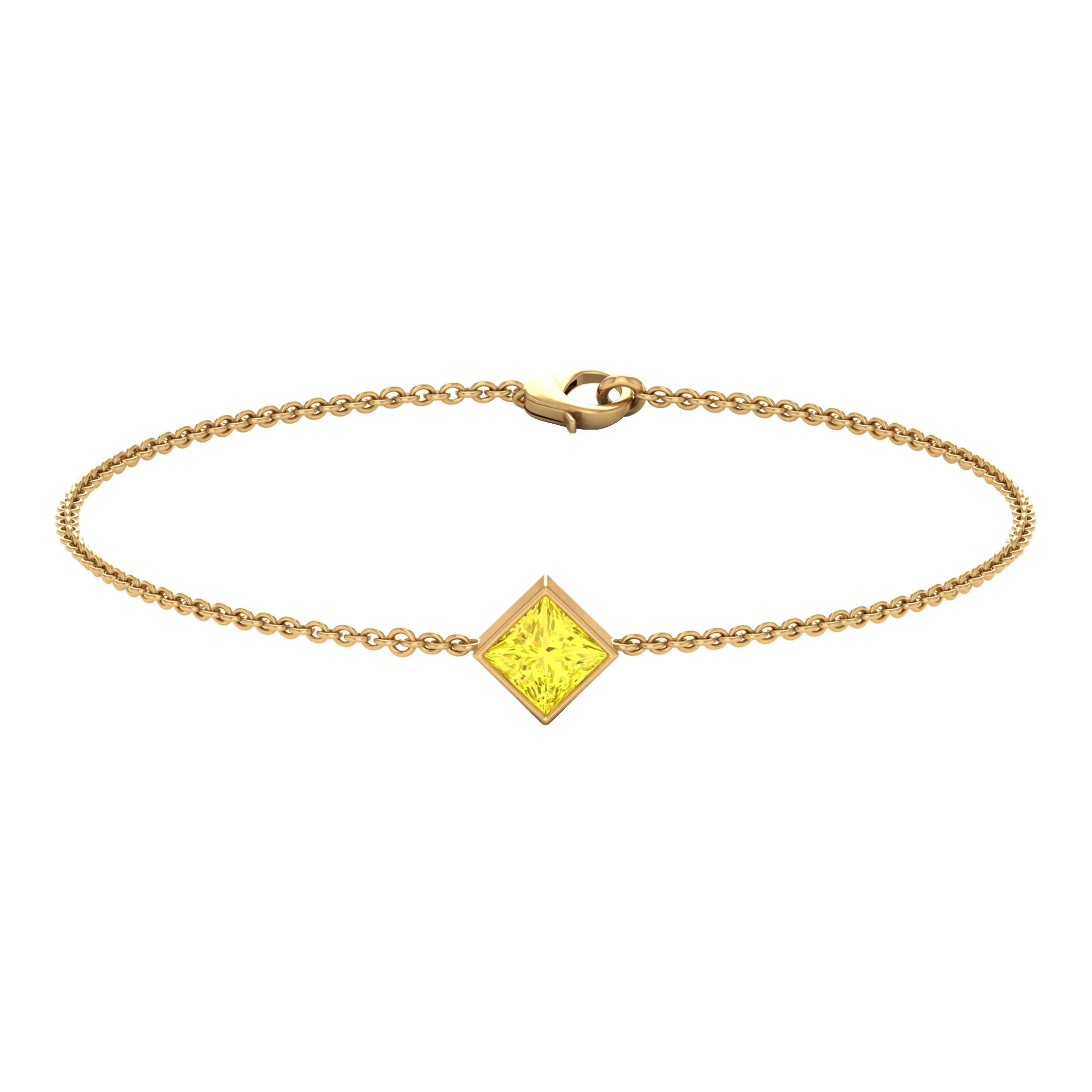 Princess Cut Yellow Sapphire Solitaire Chain Bracelet