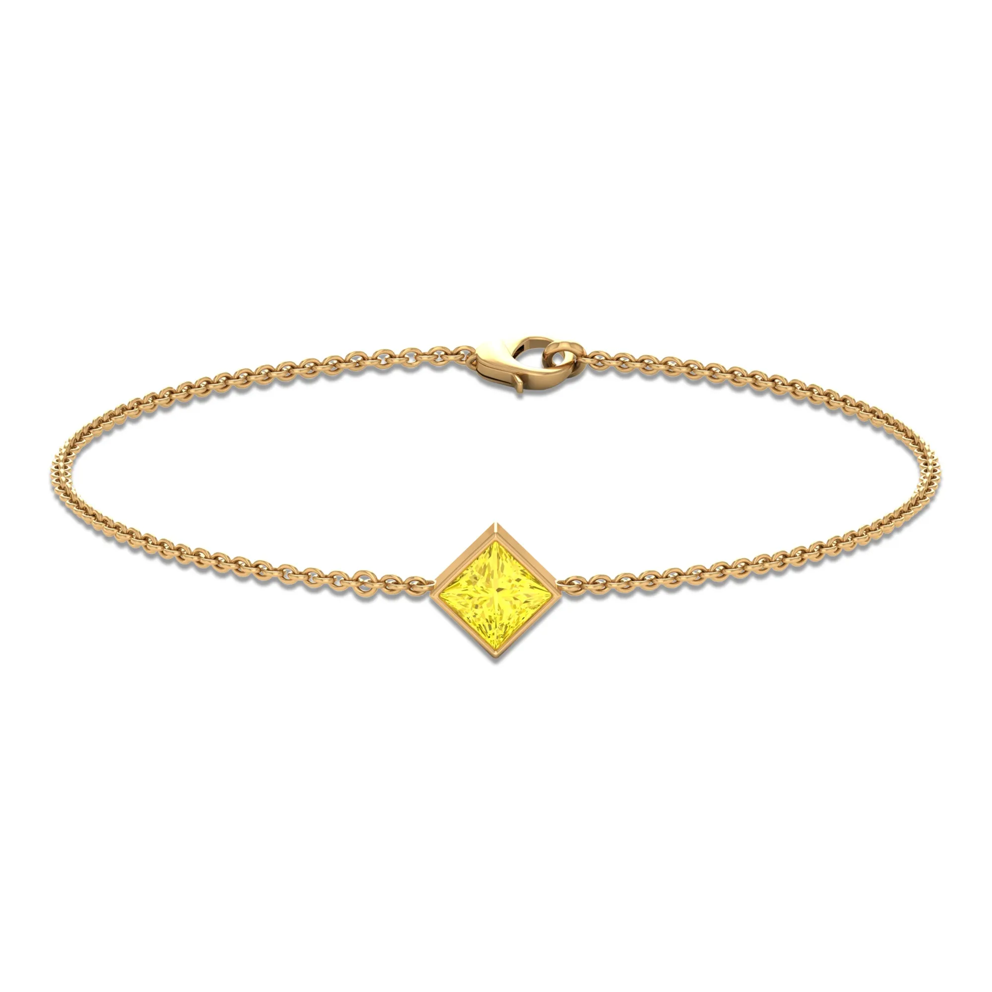 Princess Cut Yellow Sapphire Solitaire Chain Bracelet