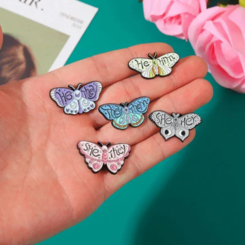 Pronoun Butterfly Enamel Pins