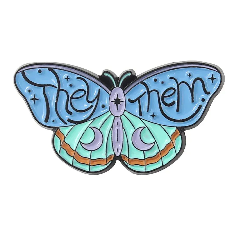 Pronoun Butterfly Enamel Pins