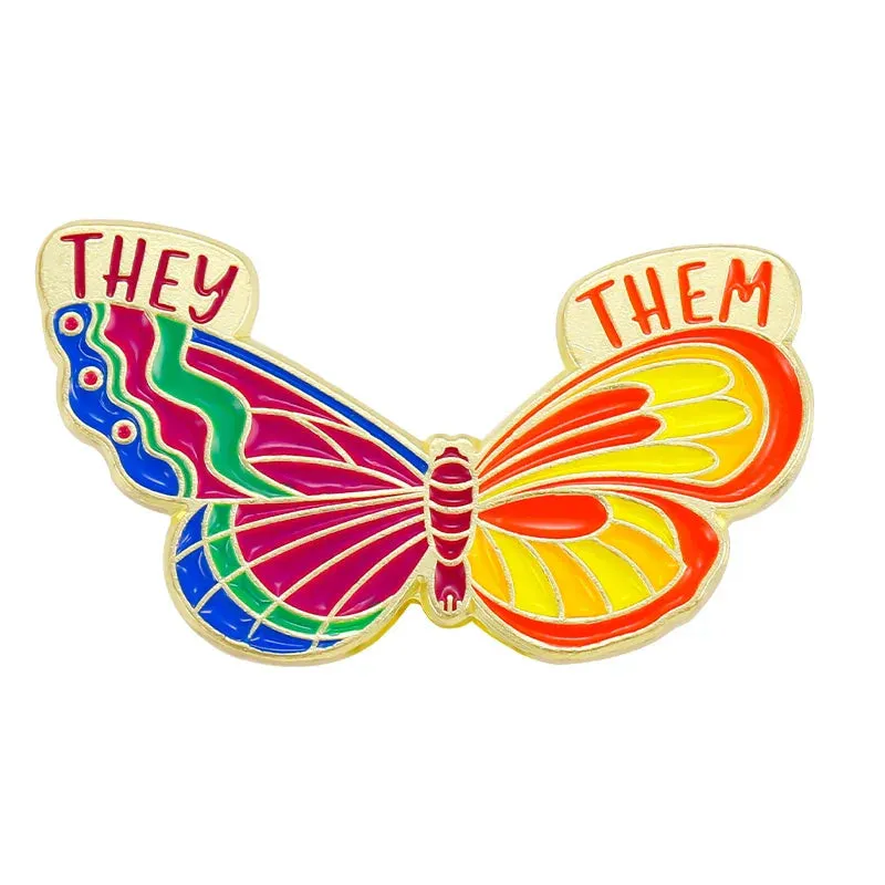 Pronoun Butterfly Enamel Pins