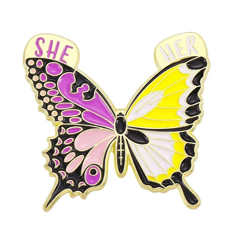 Pronoun Butterfly Enamel Pins