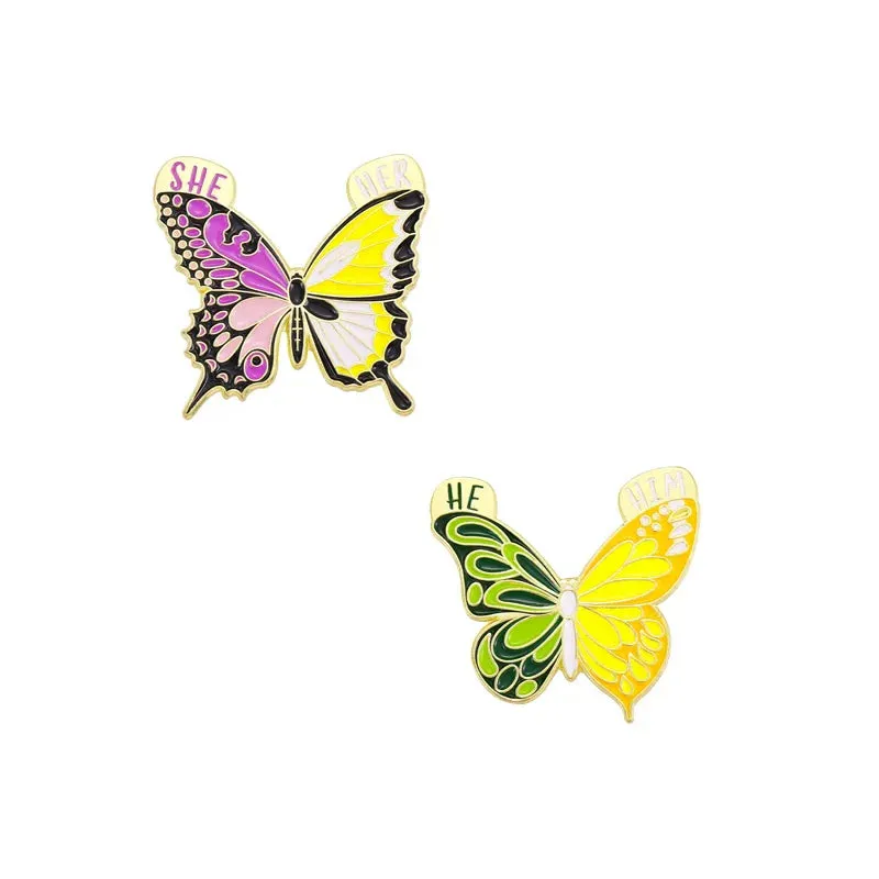 Pronoun Butterfly Enamel Pins