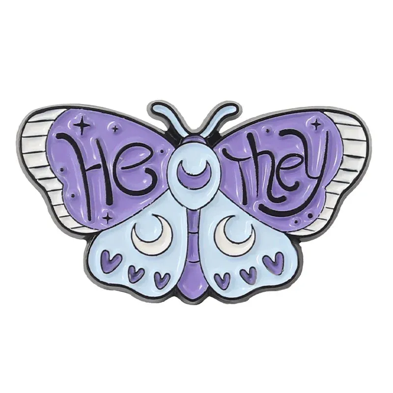 Pronoun Butterfly Enamel Pins