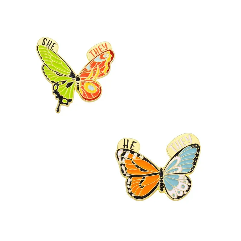 Pronoun Butterfly Enamel Pins