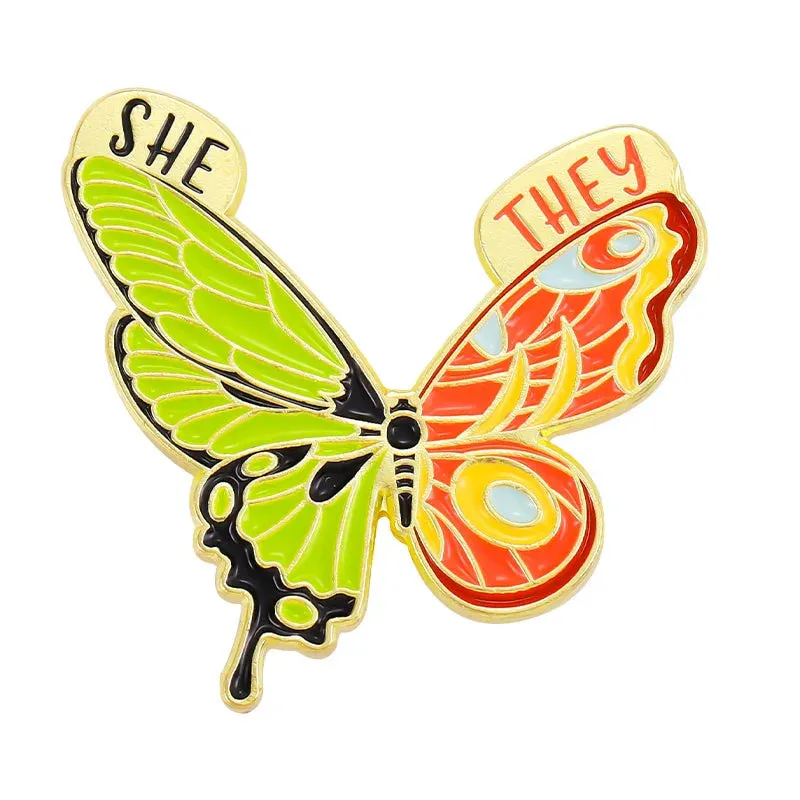 Pronoun Butterfly Enamel Pins