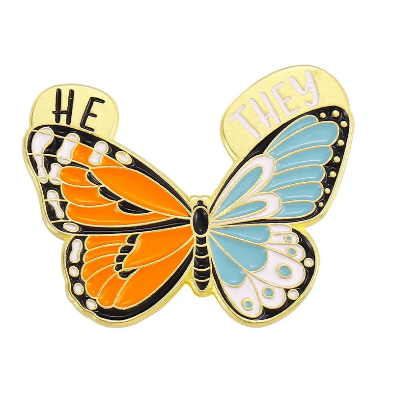 Pronoun Butterfly Enamel Pins