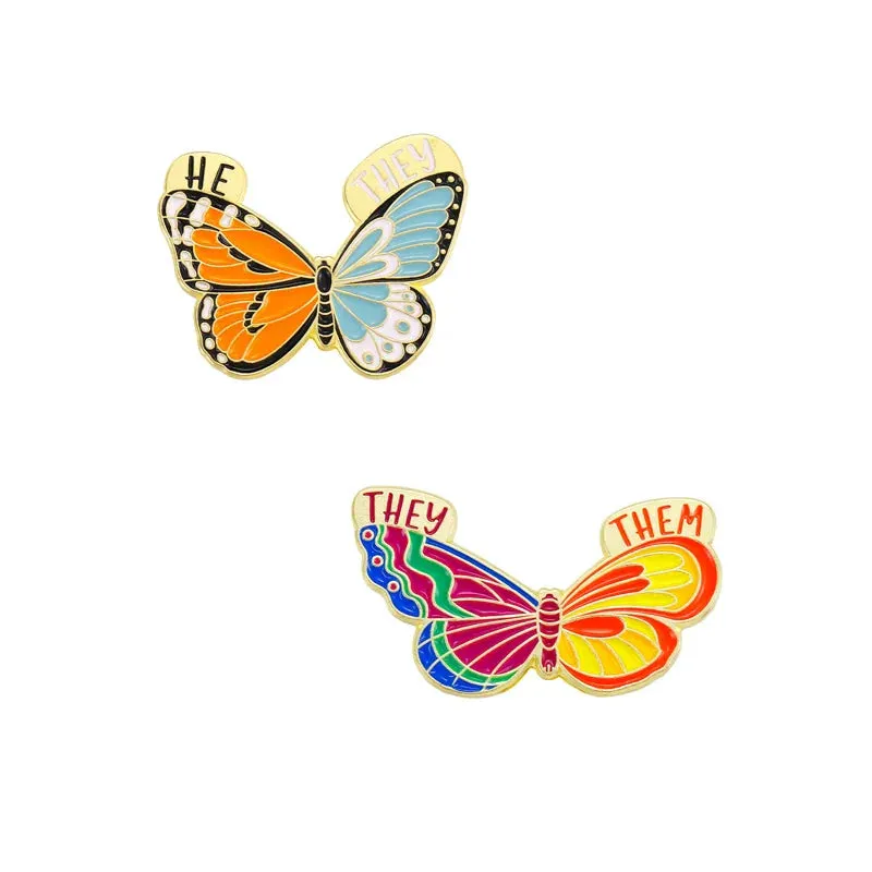 Pronoun Butterfly Enamel Pins