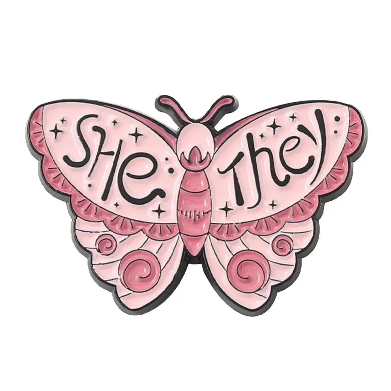 Pronoun Butterfly Enamel Pins