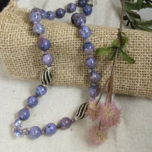 Purple Crazy Lace Agate Gemstone Beaded Long Necklace