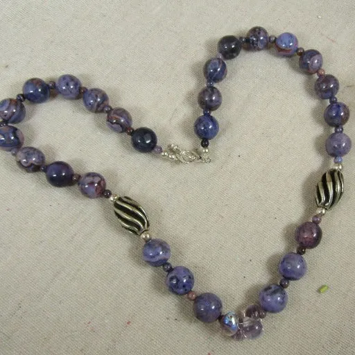 Purple Crazy Lace Agate Gemstone Beaded Long Necklace