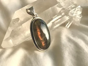 Rare Purple / Pink Labradorite Brea Pendant - Long Oval