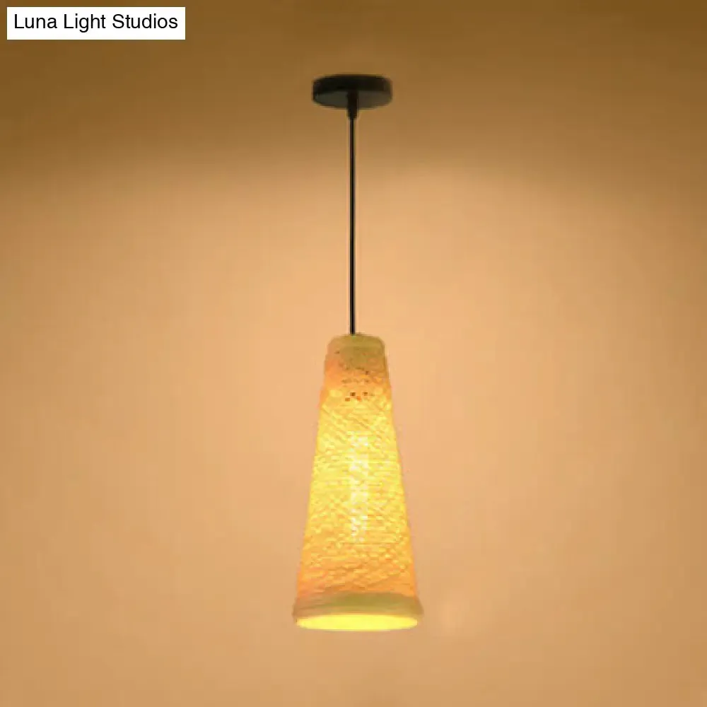 Rattan Handmade Pendant Lamp - Contemporary 1-Light Hanging Lamp in Blue/Brown