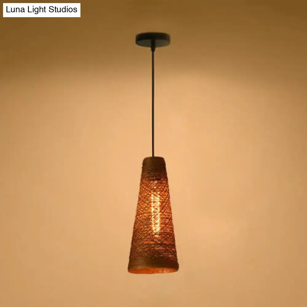 Rattan Handmade Pendant Lamp - Contemporary 1-Light Hanging Lamp in Blue/Brown