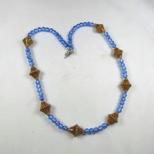 Retro Mood Mirage & Blue Glass Bead Necklace