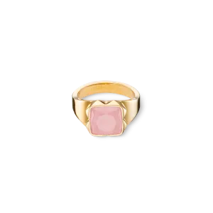 Ring Spikes Square Rose Quartz gold-pink