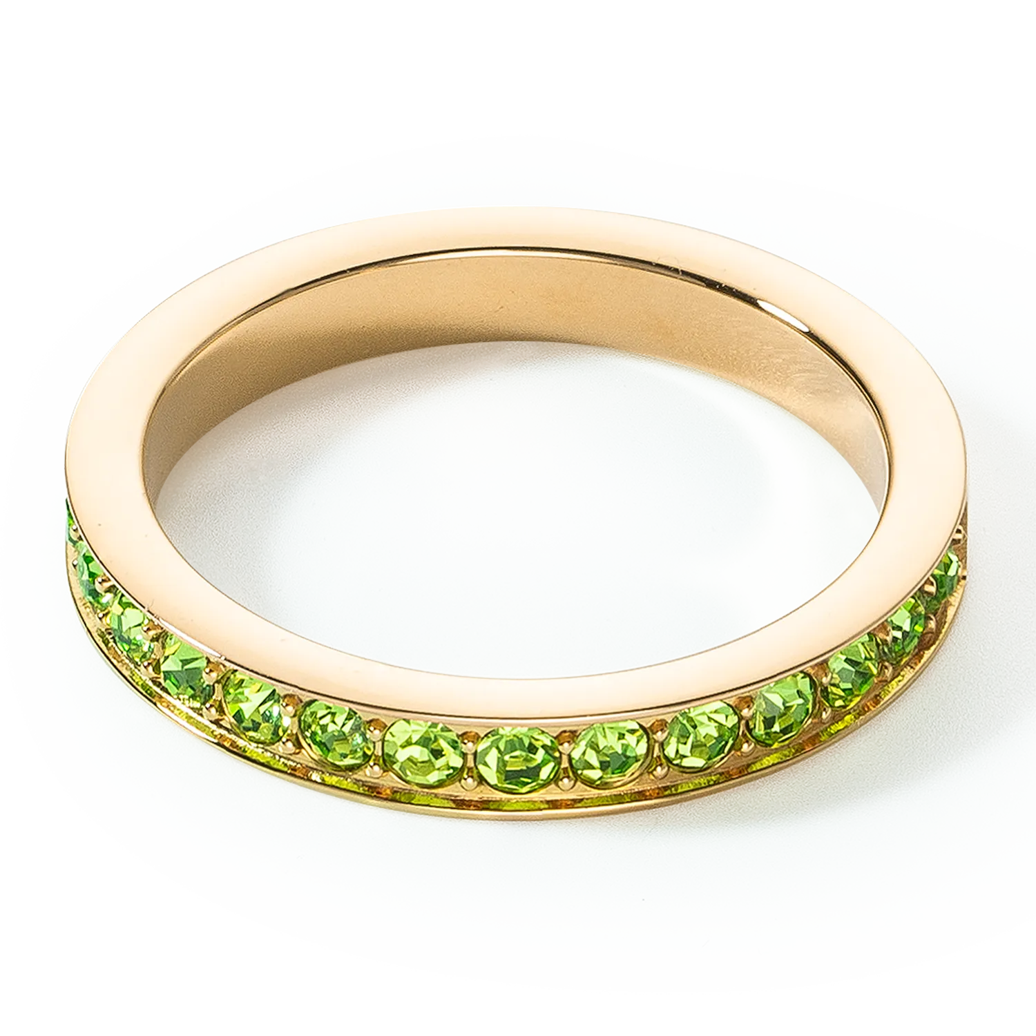 Ring stainless steel & crystals slim gold green